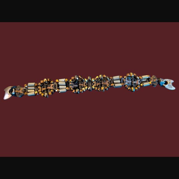 925 Sterling Silver Clasp Artisan Made Beaded Zipper Statement Bracelet 6.25" - Picture 5 of 14